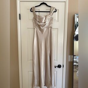 Birdy Grey Mia Convertible Satin Maxi Dress in Neutral Champagne